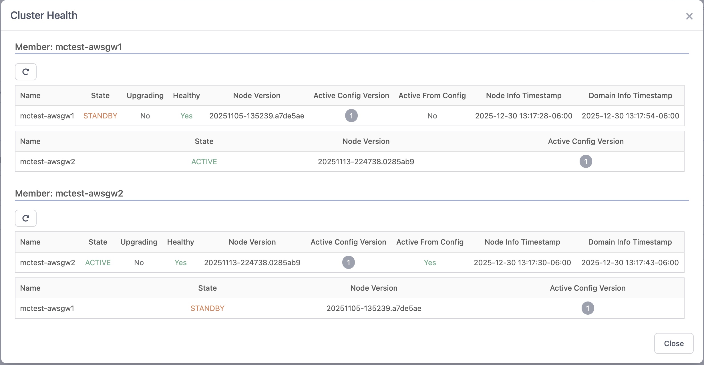 View Cluster Health results