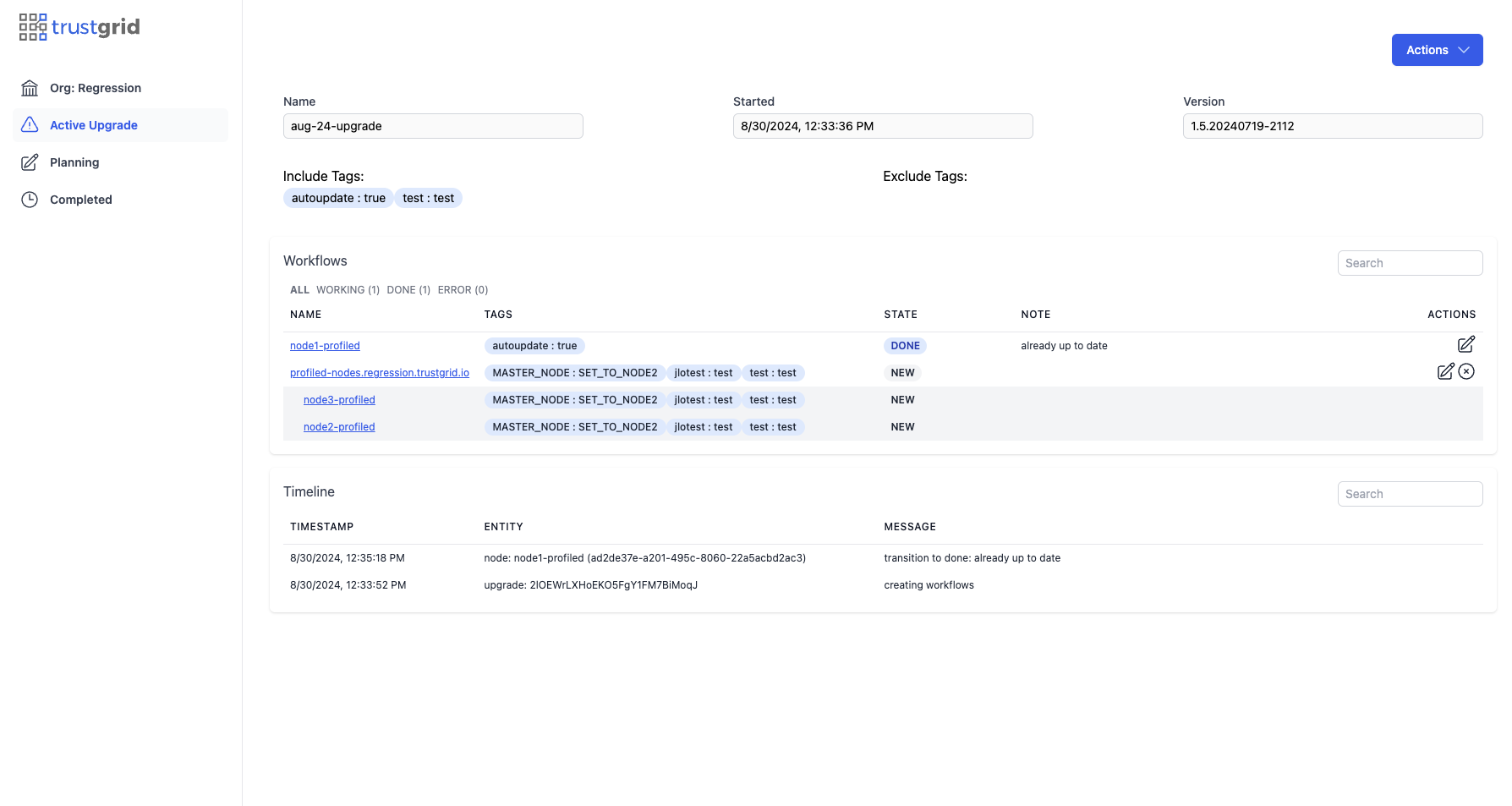 Workflow lists for a mid-way upgrade