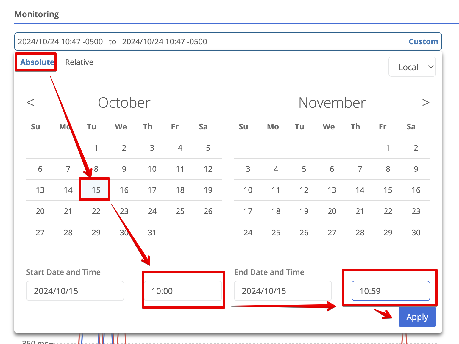 Data Plane panel custom time selector